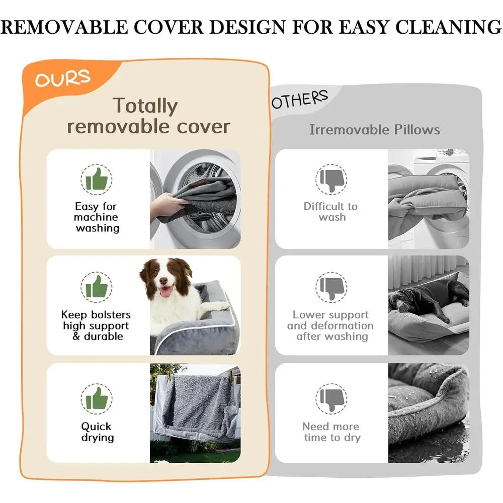 Extra Large Orthopedic Dog Bed, 42x30 Inch Waterproof XL Pet Bed with Removable Bolsters, Washable Cover & Non-Slip Bottom, Ligh