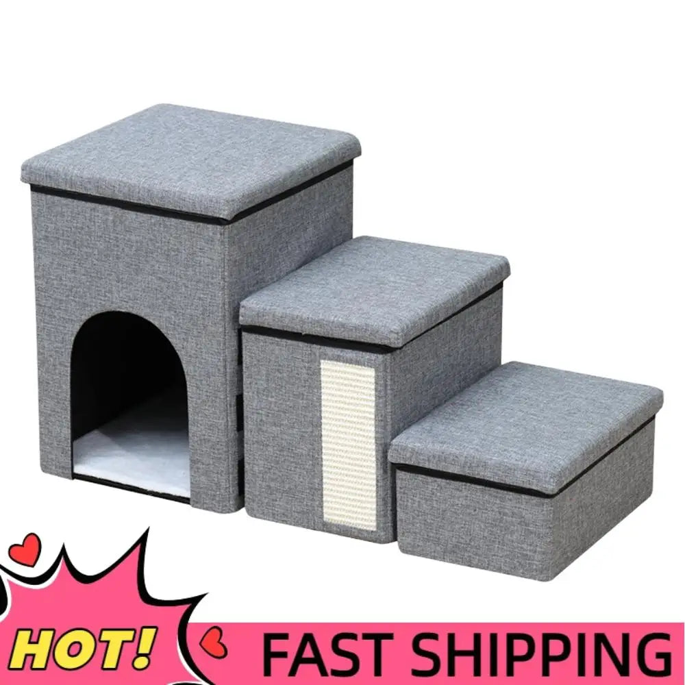 3 Levels Step Foldable Pet Stairs Anti Slip Pet Stairway Storage Box Multi-Purpose Removable Storage Organizer for Cats & Dogs