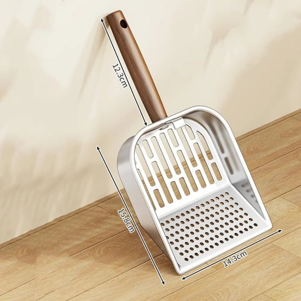 Durable Wooden Handle Cat Litter Scoop Waste Removal Easy Clean Tofu Sand Scoop Stainless Steel Pet Waste Shovel