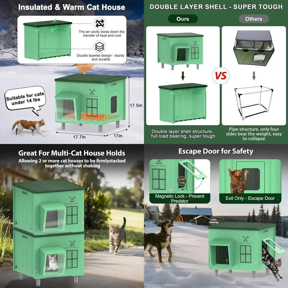 Rugged Waterproof Heated Outdoor Cat Shelter, 17.7x17x17.5 inches