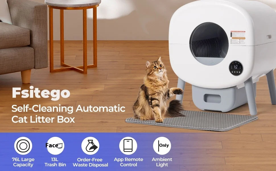 Extra Large Automatic Cat Litter Box, Durable Plastic Self-Cleaning Cat Toilet With Smart Odor Control, Low Noise Waste Disposal