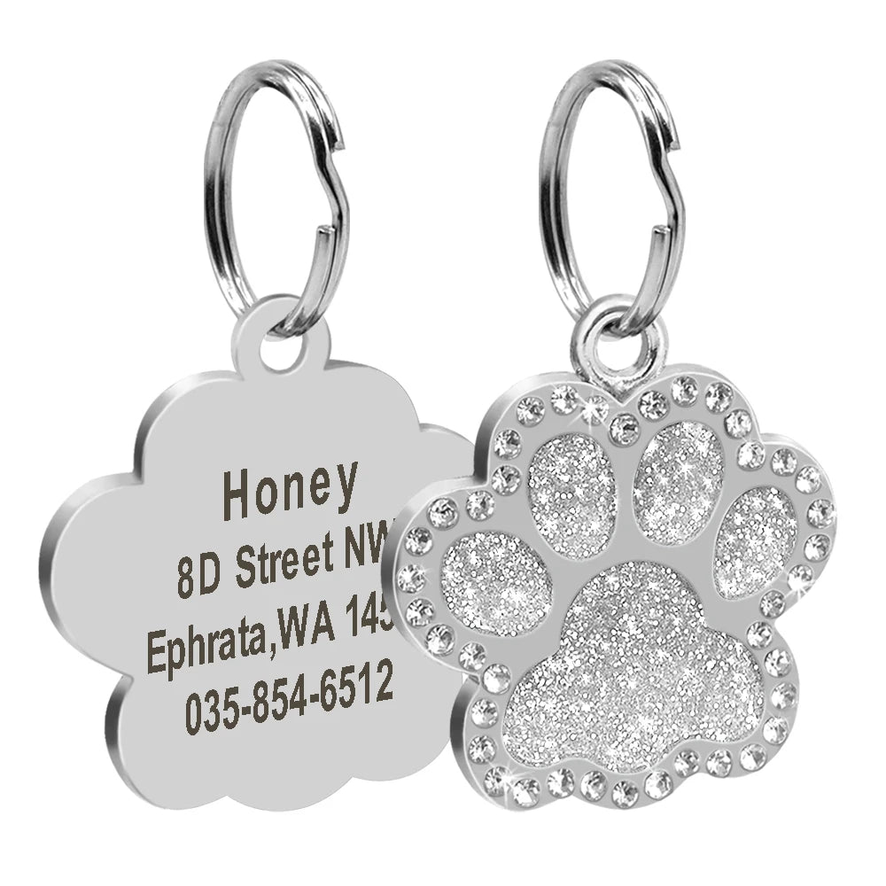 Personalized Dog Cat ID Tag Bling Rhinestone Puppy Kitten Name Tags Anti-lost Pet Collar Accessories Free Engraved Pet Products