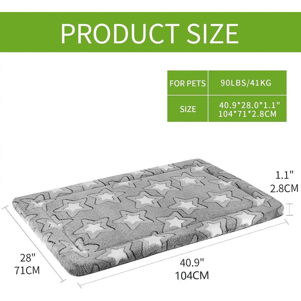 Reversible Dog Crate Mat - Washable, Cozy Star Pattern, All-Season Bed for Small to Large Dogs, 42x28, Grey
