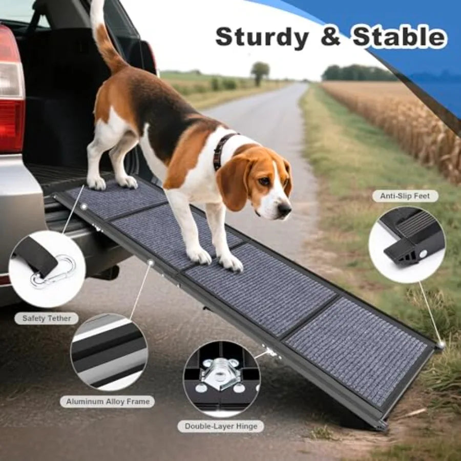63 L x 17.3 W Folding Dog Ramp for Car SUV Bed Couch Portable Pet Ramp for Large Dogs up to 250LBS Non-Slip Surface Black