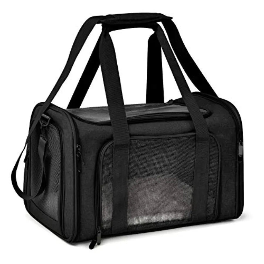 Large Soft Sided Pet Carrier for Cats and Puppies up to 25Lbs - Collapsible Waterproof Travel Carrier - Black