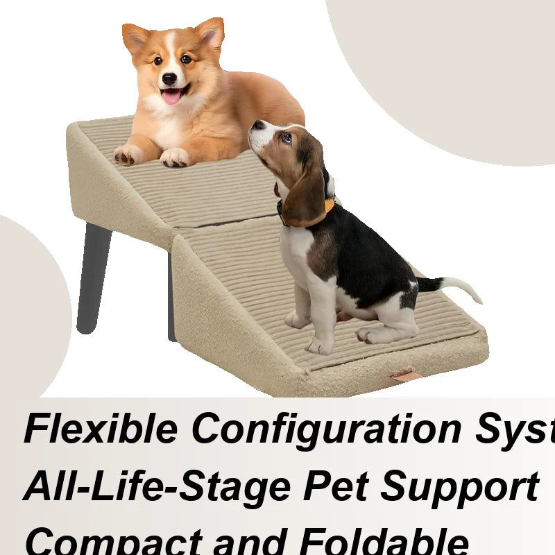 Dog Staircase Wooden Puppy Steps Non-Slip Soft Foldable Stool Adjustable Space-Saving Recovery Support Mobility Aid for Cats