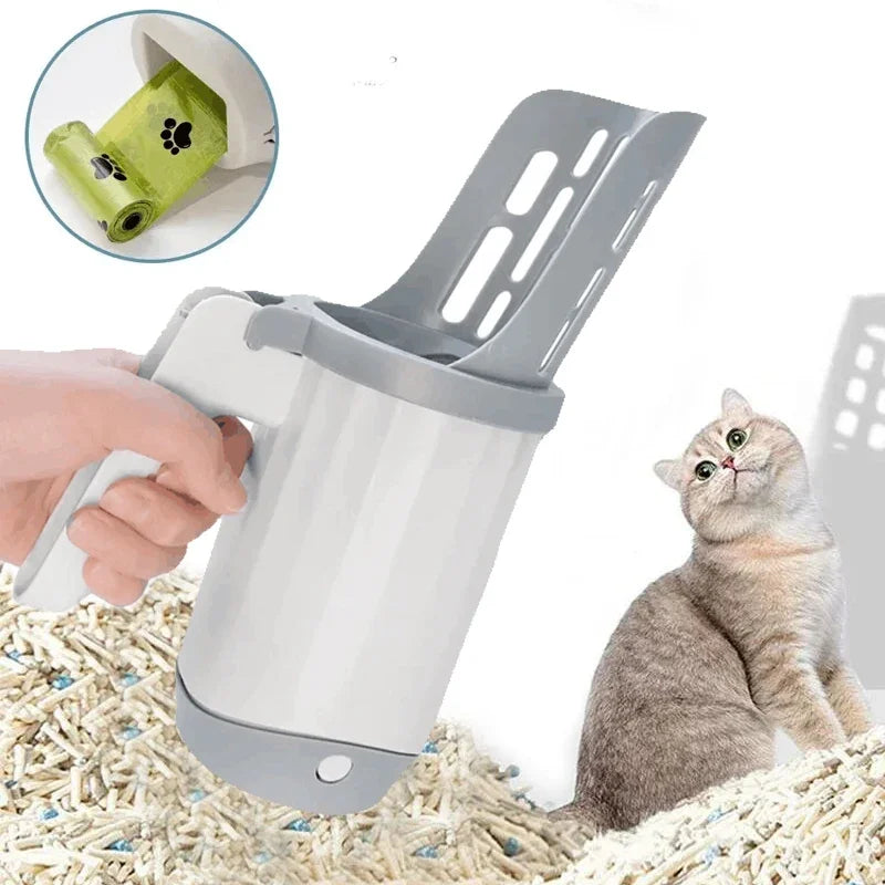 Cat Litter Scoop & Poop Scooper with Refill Bags: Auto-Cleaning Cat Supplies for Filtration, Toilet Cleaning & Litter Box Waste