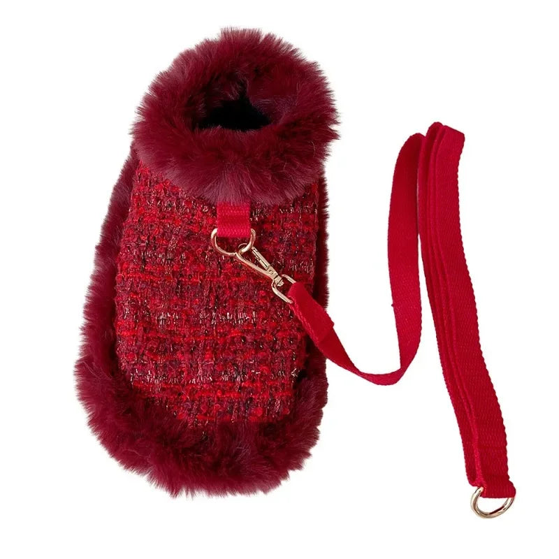 Pet Coarse Woolen Cape Pet Cape Plush Lace Cape Cat Chest Strap Traction Rope Dog Coat Puppy Clothes Dog Clothes for Small Dogs