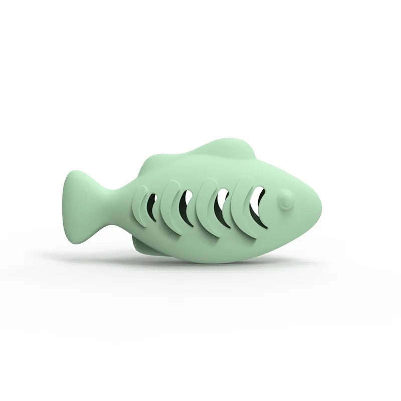 Silicone Treat Dispensing Fish Teeth Cleaning Self-Playing Boredom Relief Cats Wand Kitten Chew Resistant Molar Interactive Toy