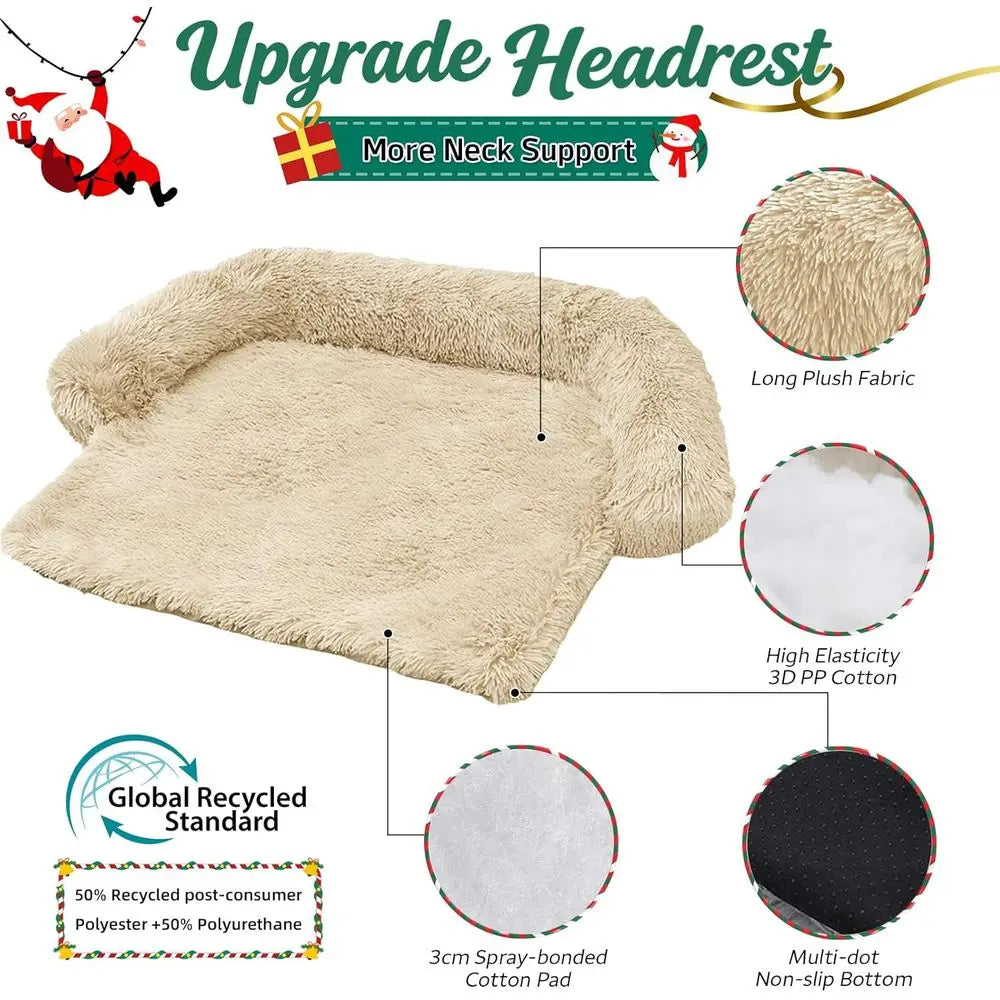 Fluffy Christmas Dog Bed Blanket - Plush Mat for Furniture, Holiday Sofa Cover, Suitable for Medium Dogs & Cats (Beige)