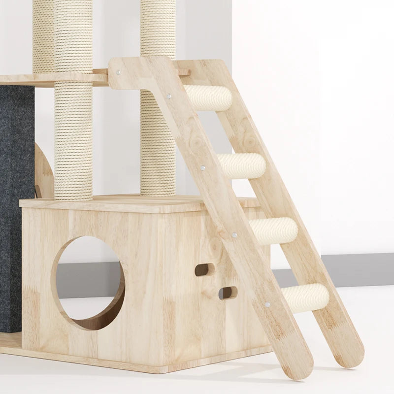 RTS Cat Tree House Solid Wood Cat Climbing Tree Tower Running Wheel Furniture Indoor With Treadmill
