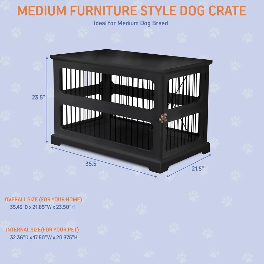 Dual-Function Sliding Door Dog Crate Furniture for Medium Dogs, Black