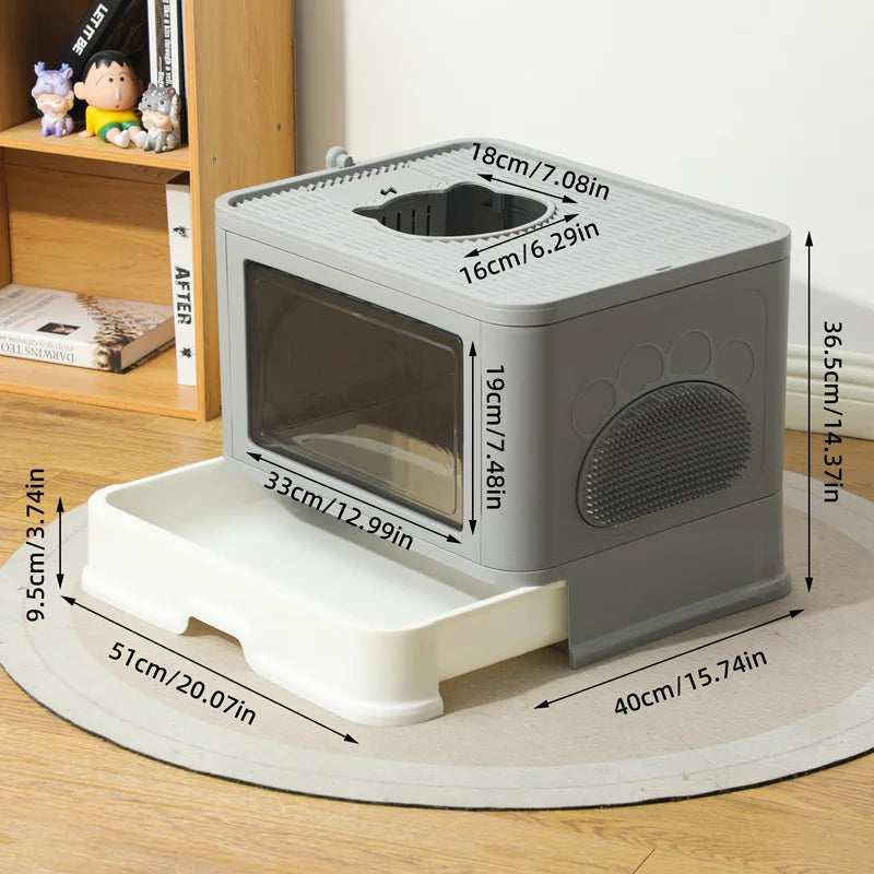 Large Fully Cat Litter Box Enclosed  Drawer Style Splash Proof Easy Clean Cat Toilet Odor Control Cat Kibble Dispenser Shovel