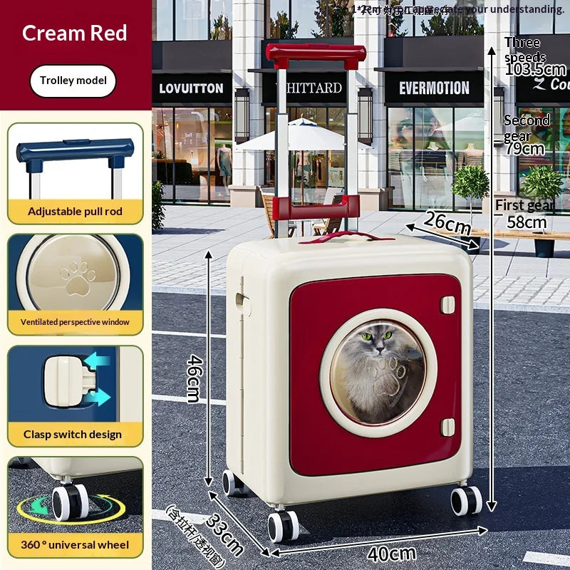 Pet Stroller Foldable Breathable Cat Dog Travel Carrier Rolling Luggage Large Mesh Window Portable Lightweight Shockproof