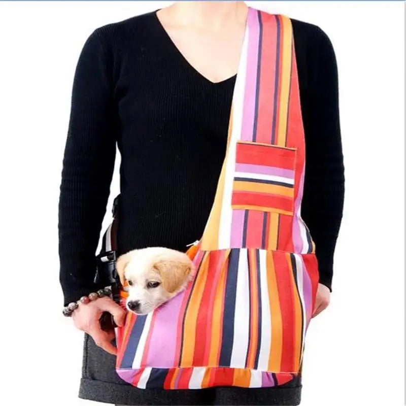 Striped Sling Bag for Pet, Adjustable Single Shoulder Bag, Outdoor Pet Carriers, Puppy Carrier, Travel Bag, Small Dog and Cat