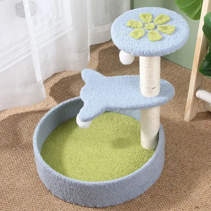 Flower Cat Tree for Indoor Cats, Small Cat Tower with Sisal Scratching Post Plush Fluffy Balls Cat Toys Pet Furniture