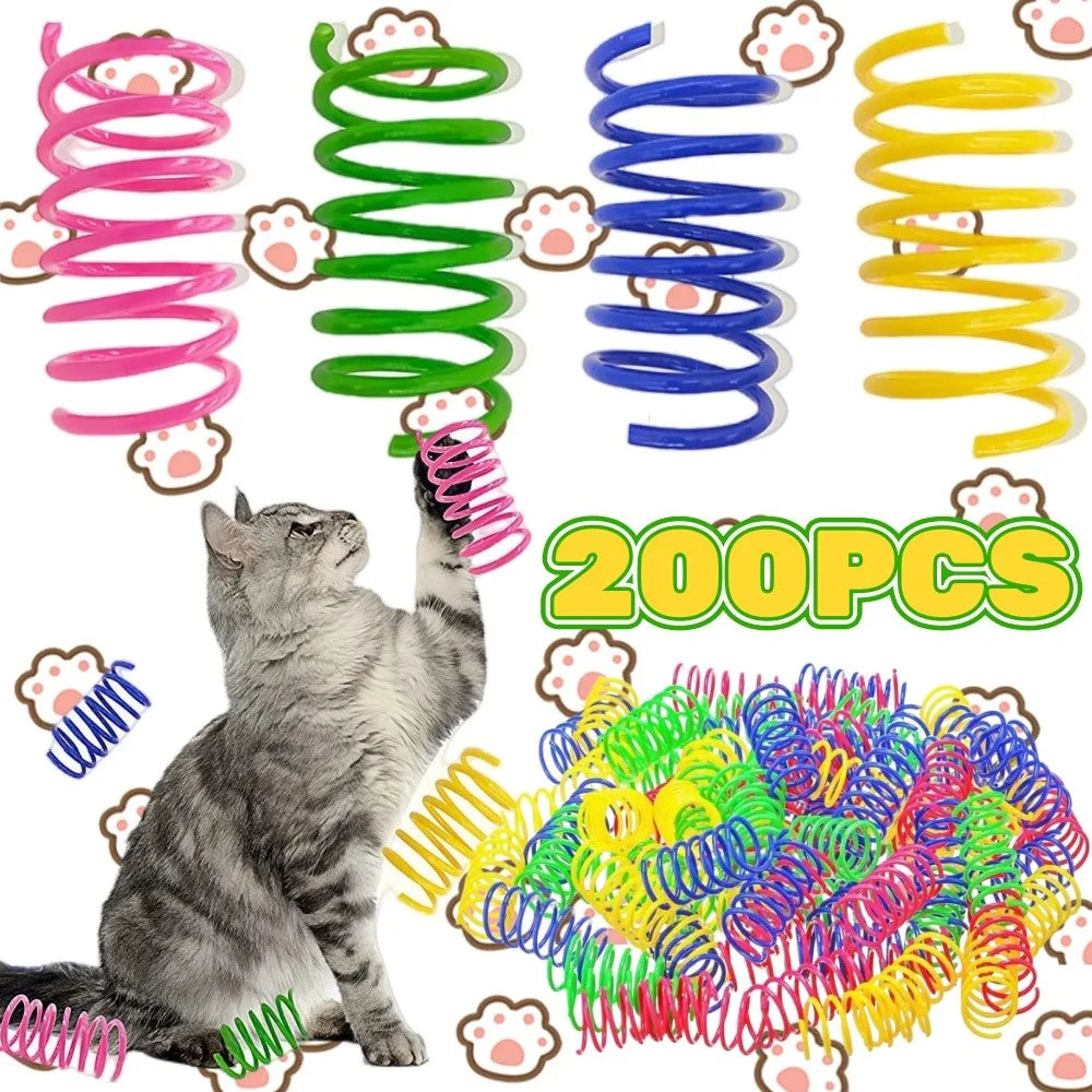 4-200PCS Cat Spring Toy Spiral Color Springs Cat toys Interactive High quality Plastic Spiral Springs Pet Toys Pet Products