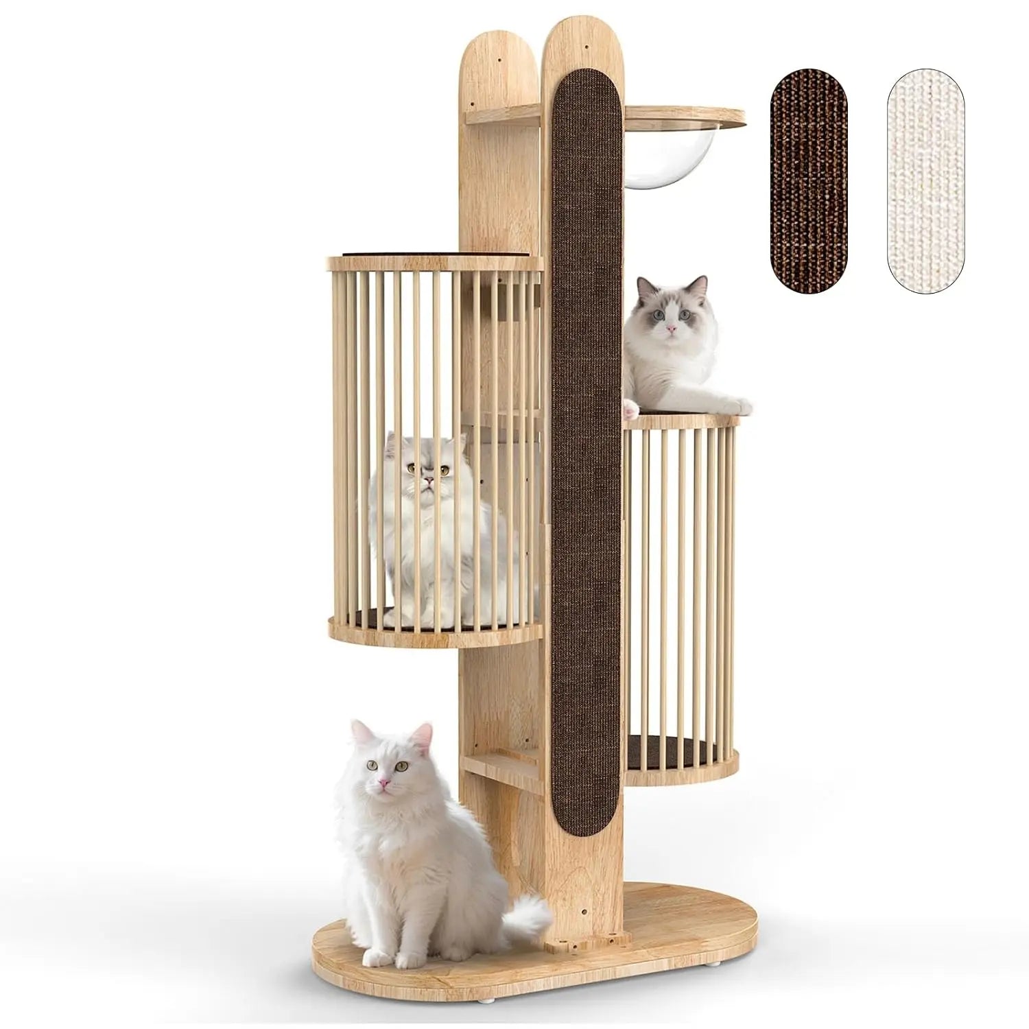 Modern Cat Tree Tower for Indoor Cats, 67" Tall Solid Wooden Cat Tower with Scratching Posts, 6 Level Natural, Customized