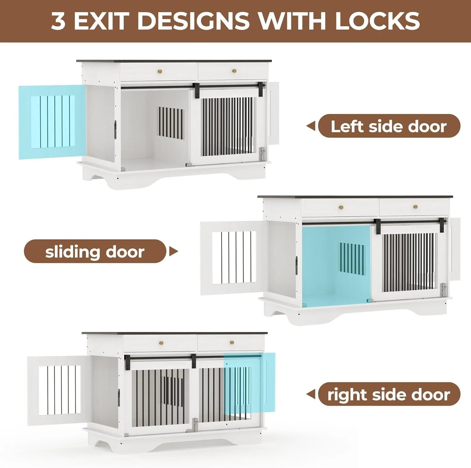 47 in Furniture Style Dog Pet Crate Wooden Kennel Cage with Removable Divier