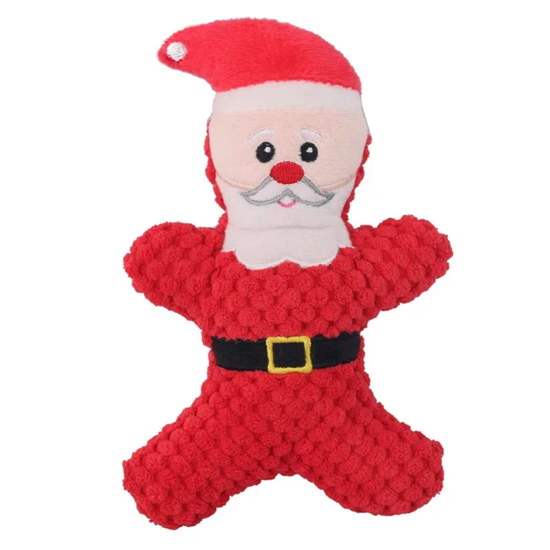Pet Dog Plush Squeak Toy Santa Elk Gingerbread Man Donut Cat Dog Cartoon Plush Sound Chewing Toys Christmas Gift Pet Products