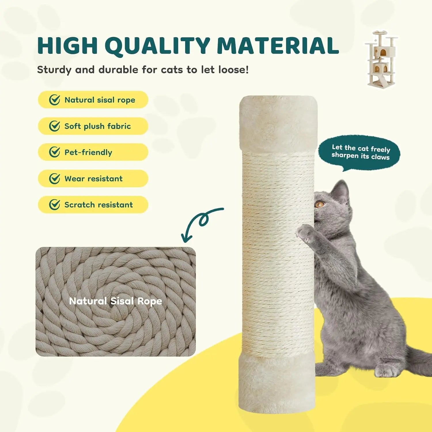 Cat Tree 54 Inch, Multi-Level Cat Tower with Condo, Perches, Sisal Scratching Posts and Climbing Ladder, Pet Play Toy Balls