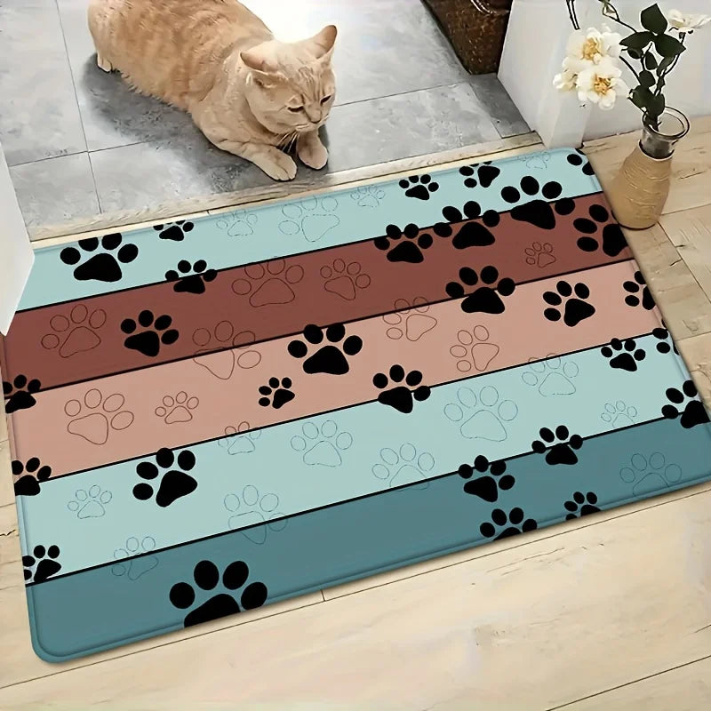 Absorbent Dog Paw Print Mat  Rectangular Polyester Pet Mat for Entryway Bathroom Kitchen Living Room Office Decor Dog Mat
