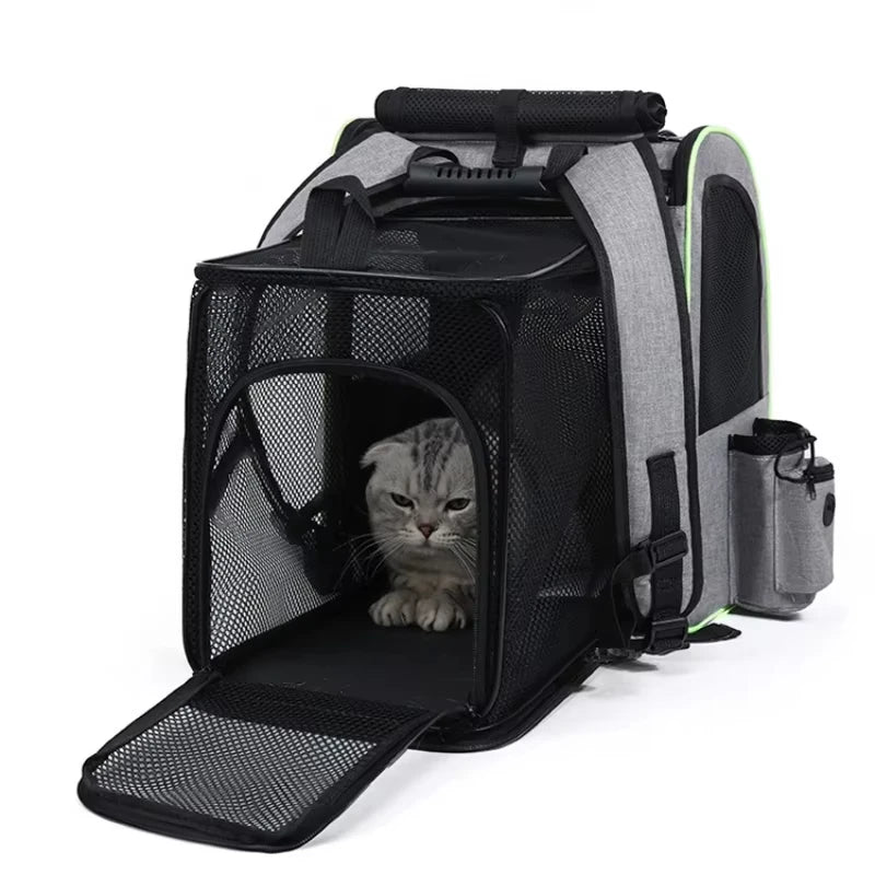 Portable Expandable Cat Bag Backpack Breathable Foldable Pet Carrier for Going Out