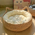 Rattan Woven Round Pet Bed with Cushion Soft Warm for Cats & Dogs