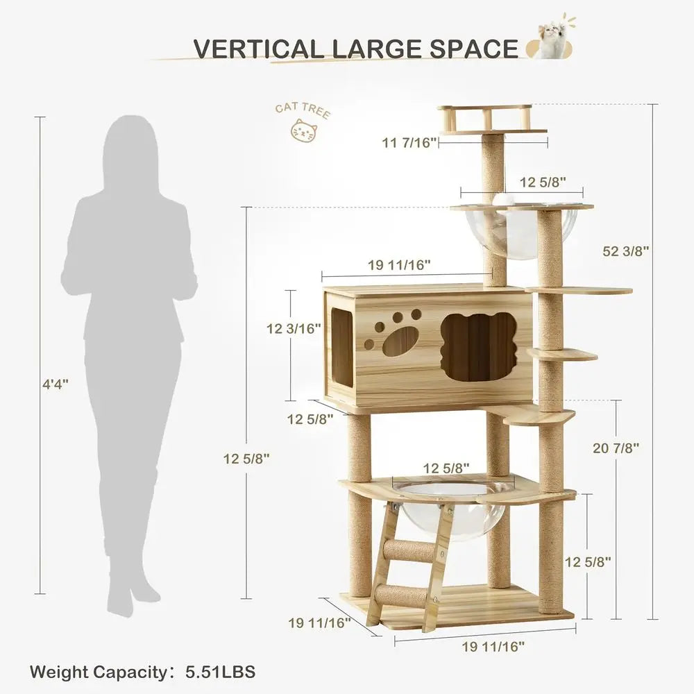 EUREKA ERGONOMIC Cat Tree Large 52 Inch, Wooden Cat Tower Multi-Level Cat Tree Tower for Indoor Cats Large Adult with Scratching