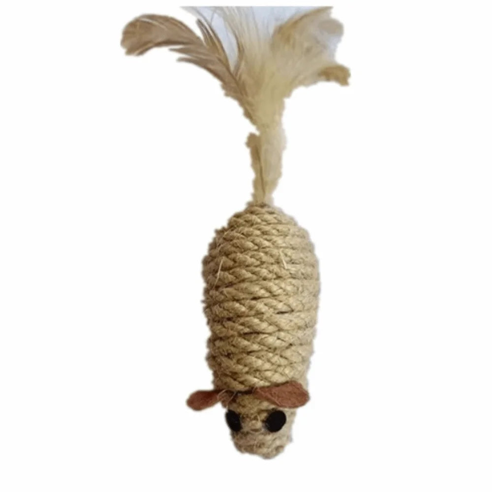 New Cute Mouse Cat Toy Scratcher Chew Natural Sisal Cat Mouse Toy Durable Chicken Feather Toy Cat Entertainment