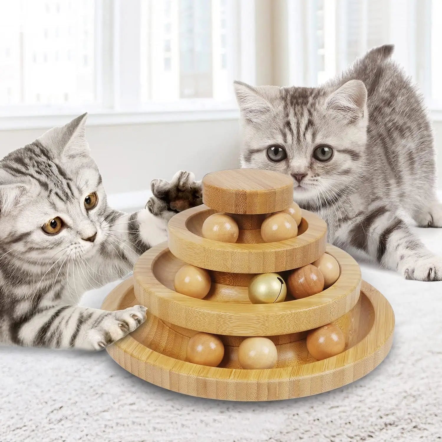 Cat Ball Track Toy Kitty Toys Roller 3-Level Ball Tower with 9 Removable Balls Interactive Cat Toy DIY Circle Fun Toy for Kitten