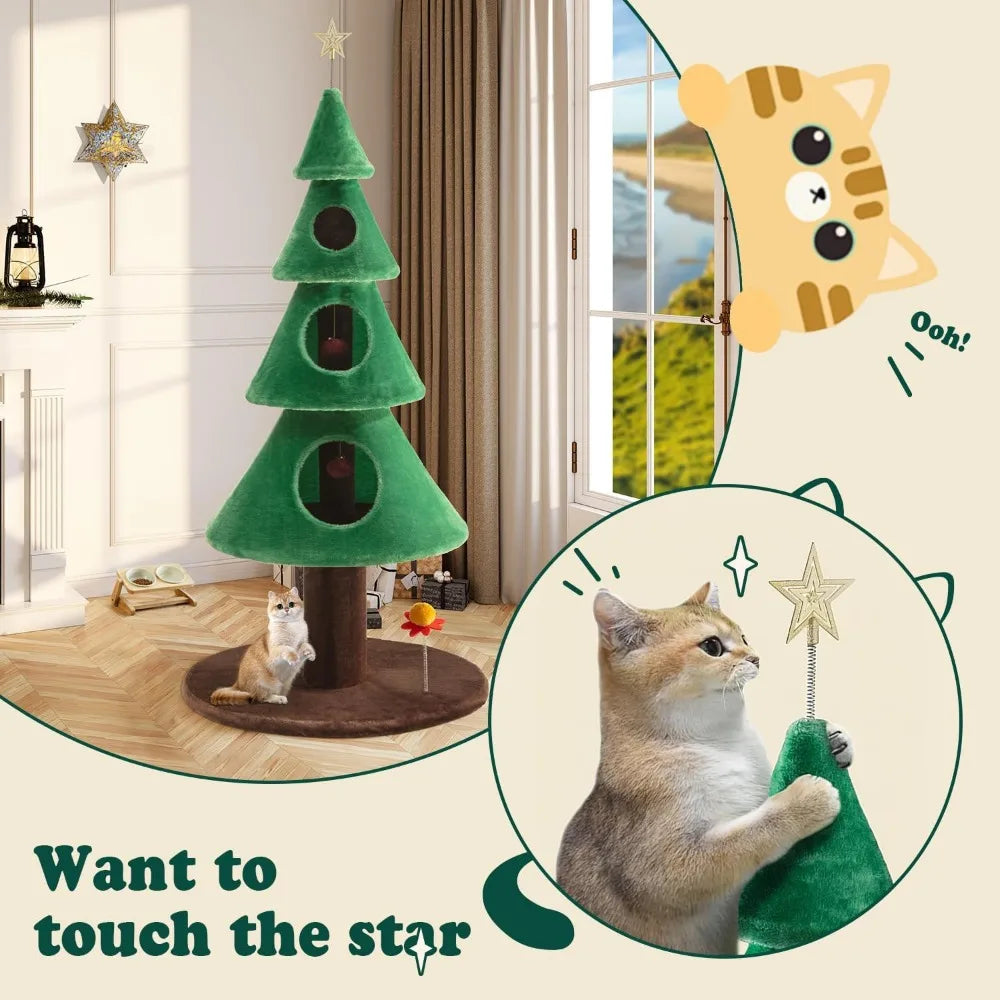 Customizable Inches Cat Tree for Indoor Kitty/Tower with  Christmas Tree Party Decoration/Activity Cente