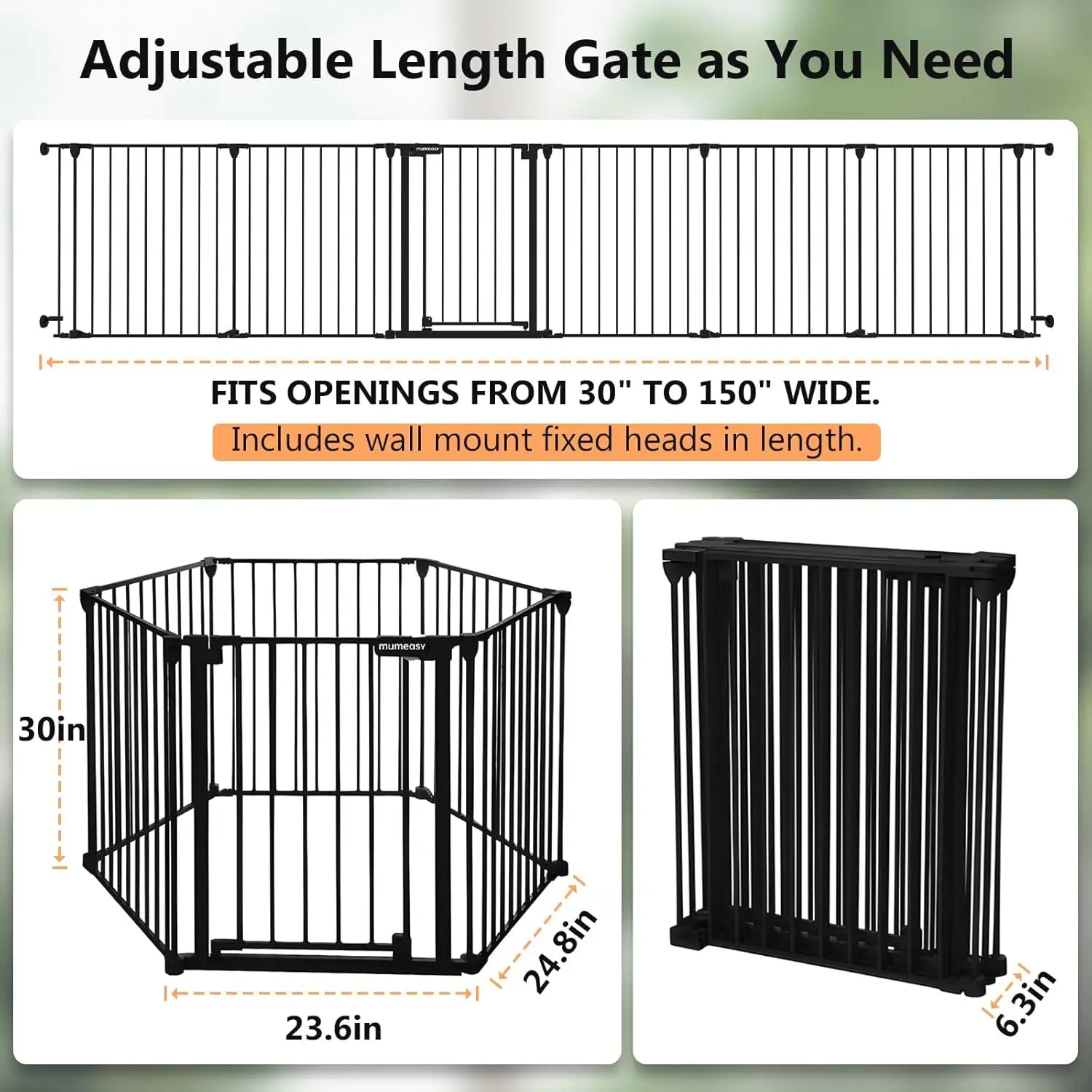 150" Extra Wide Baby Gate, Play Yard Child Safety Gate, Dog Gates with Auto-Close Door, Double Locking System