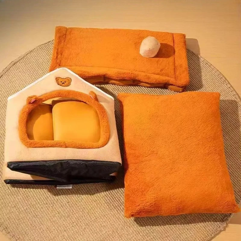 All-Season Closed Design Pet House Solid Pattern Removable Washable Warm Comfort Bed for Cats and Dogs