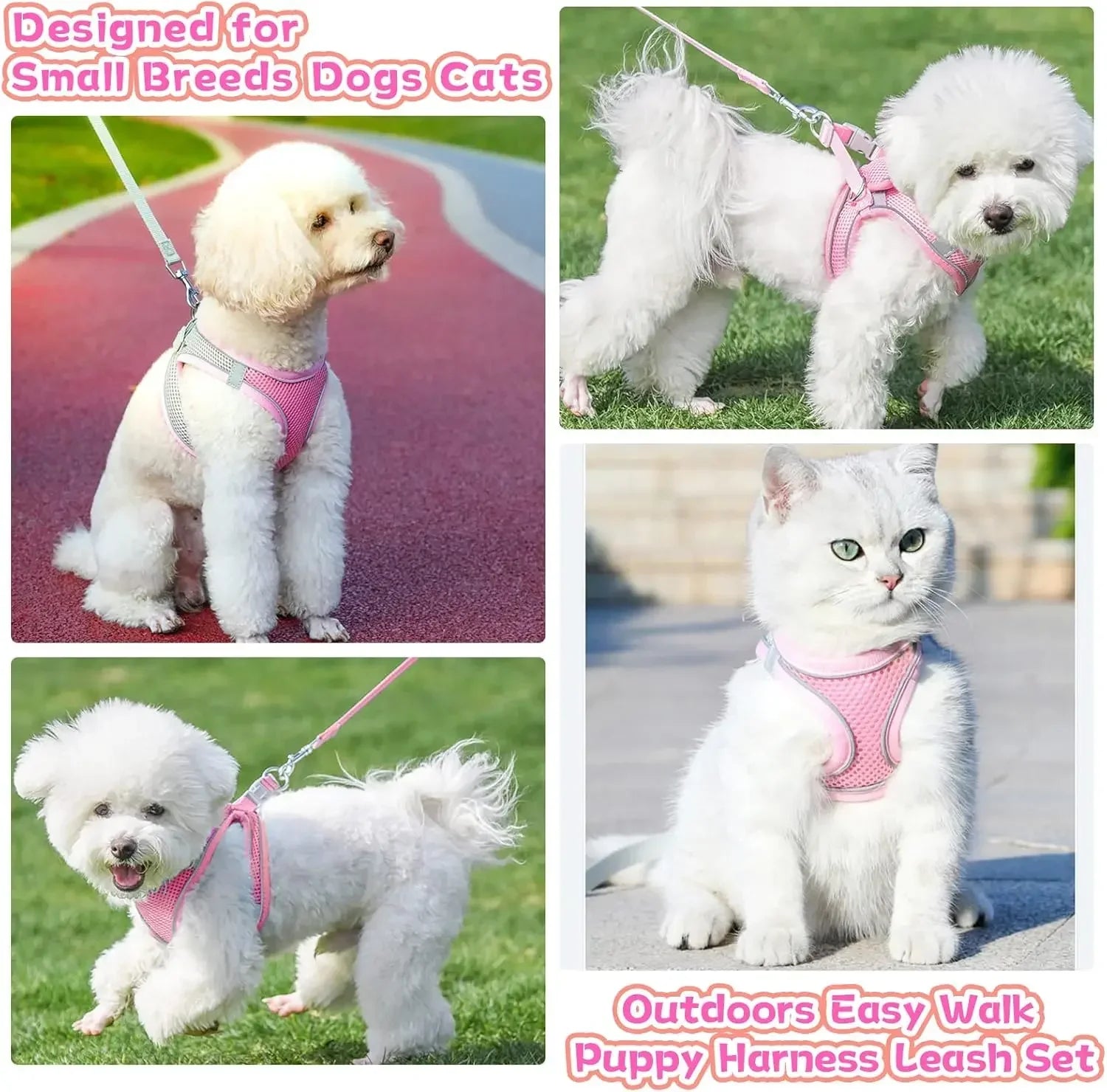 Dog Harness Leash Set Reflective Breathable for Small Dogs Adjustable Puppy Cat Harness Vest French Bulldog Chihuahua Pug