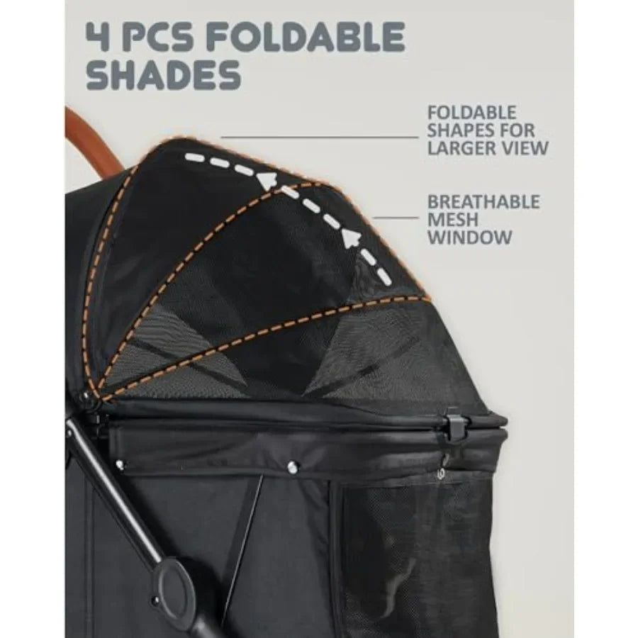 Medium Dog Stroller for Large Dogs Up to 66lbs All-Terrain with Adjustable Handle Canopy Sun Shades Storage Organizer Waterproo