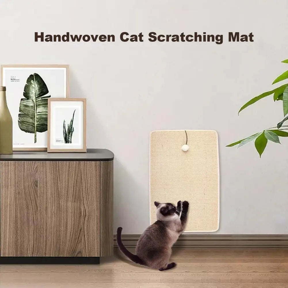 Cat Scratcher Mat，Natural Sisal Scratching Mat，with Plush Ball，Furniture Protector，Anti-Slip Walls Floors，Cat Scratcher Pad Rug