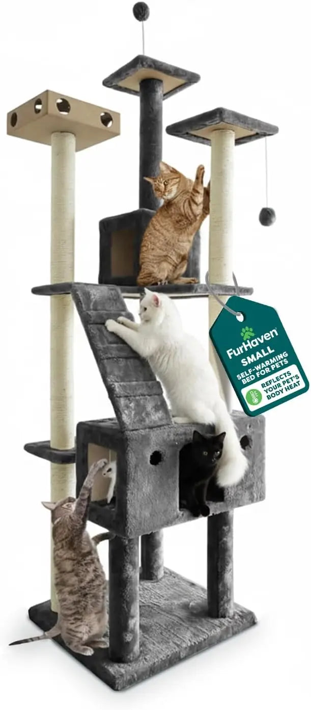 69.3" Tall Cat Scratching Post Tower with 2 Condos, Sisal Cat Tree, Toys & Perches for Indoor Cats