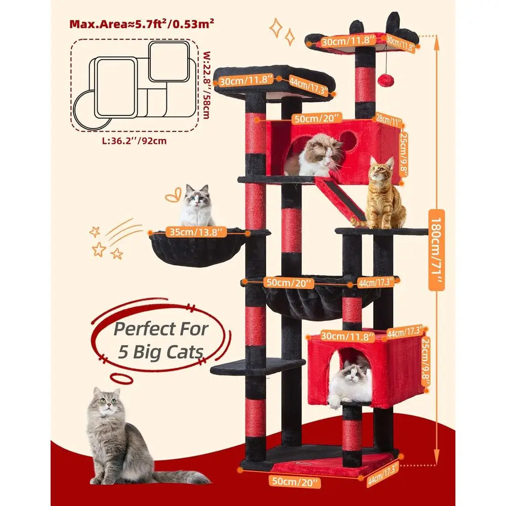 71 Large Indoor Cat Tower, Multi-Level Cat Condo with 8 Sisal Posts, Metal Frame, Hammock, Scratch Board, 2 Perches