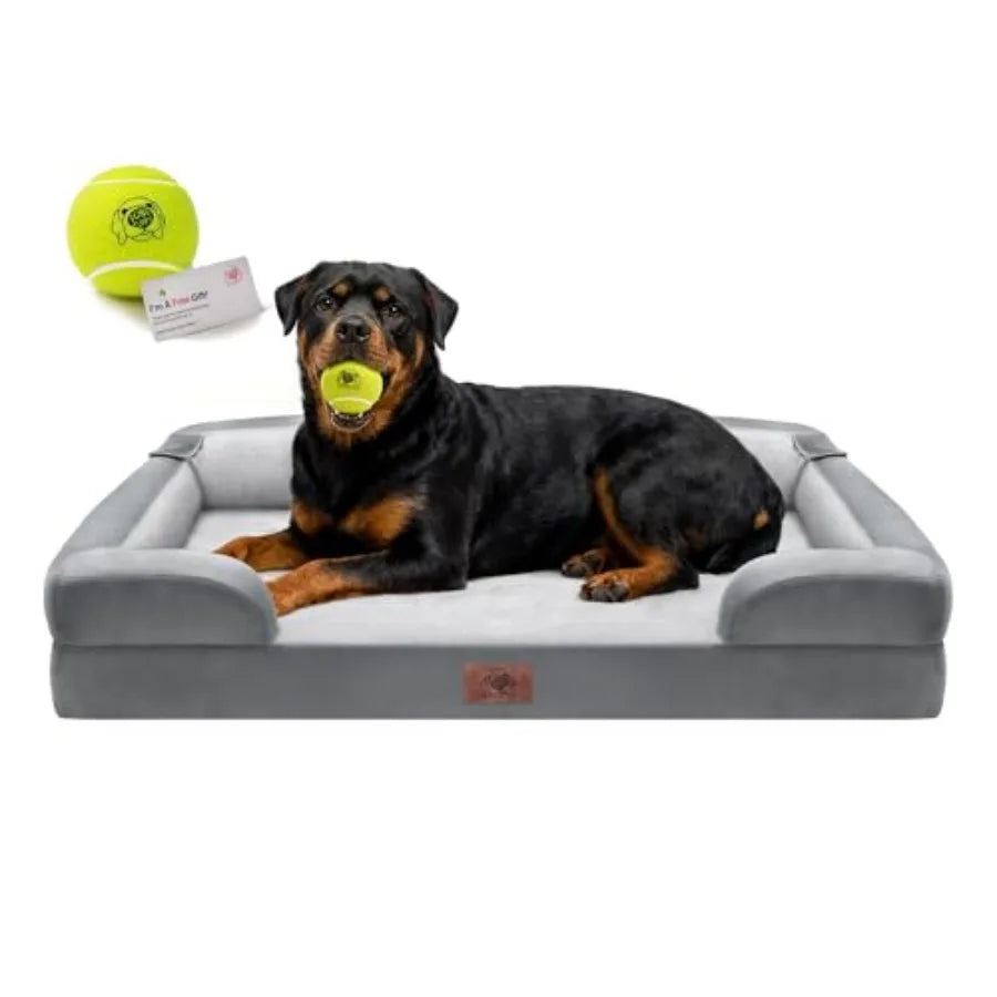 Orthopedic Dog Bed for Extra Large Dogs XXL Waterproof Egg Crate Memory Foam Pet Bed Bolsters Dog Couch with Washable Cover and