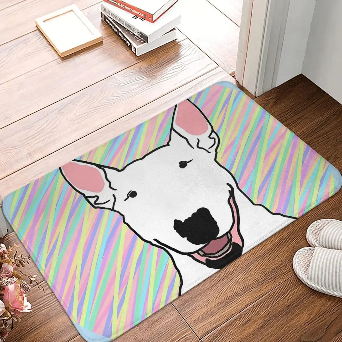 Animal Non-slip Rug Doormat Living Room Mat Bull Terrier Cute Dog Pet Balcony Carpet Entrance Door Decorative