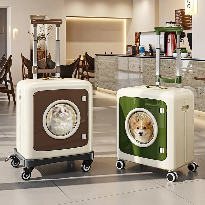 Pet Stroller Foldable Breathable Cat Dog Travel Carrier Rolling Luggage Large Mesh Window Portable Lightweight Shockproof