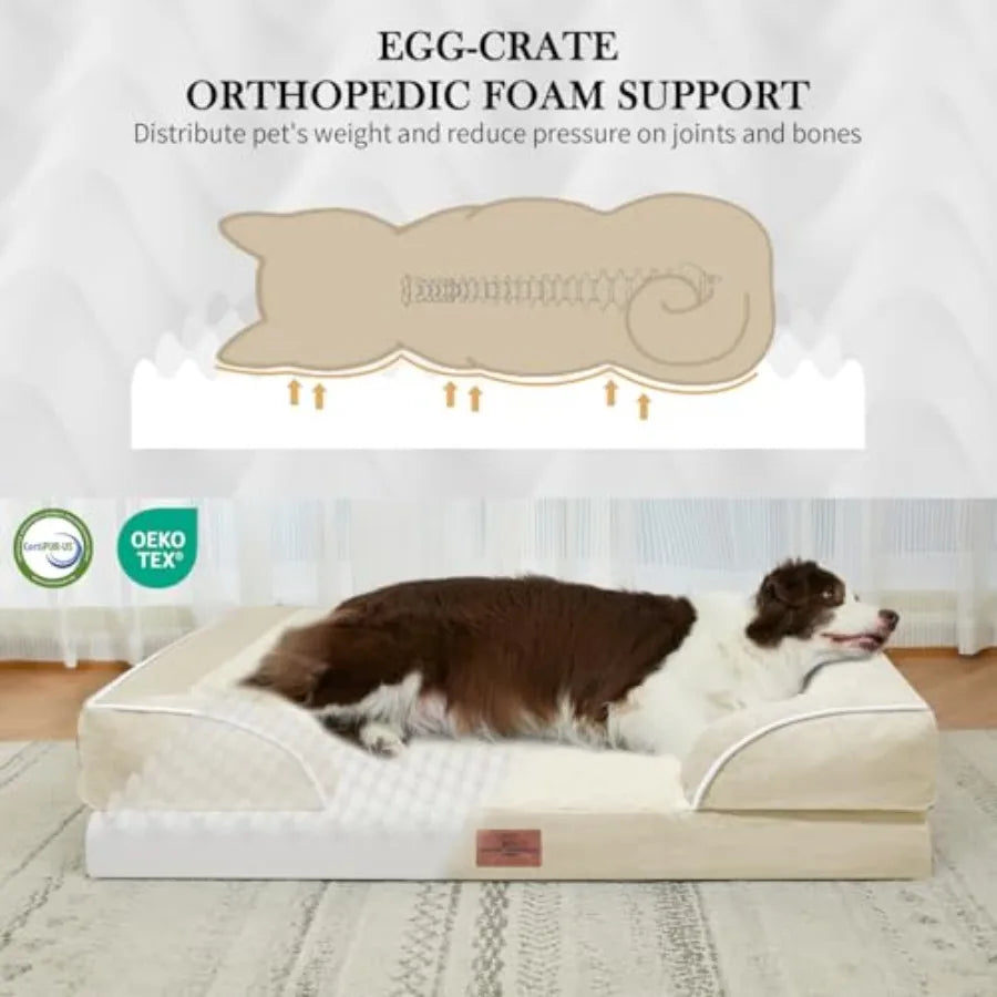 Orthopedic Dog Bed for Extra Large Dogs 53x42 Inch Waterproof Supportive Egg Crate Foam XXL Pet Bed with Removable Bolsters Dog