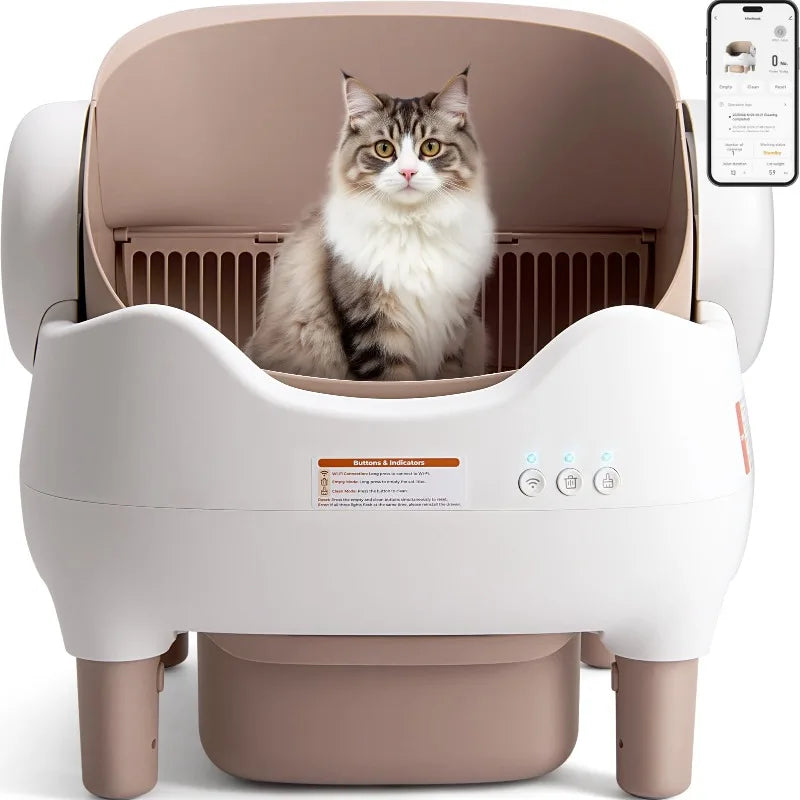 10L Self Cleaning Open-Top Automatic Cat Litter Box with APP Control, Odor-Free Waste Disposal Includes Trash Bags,