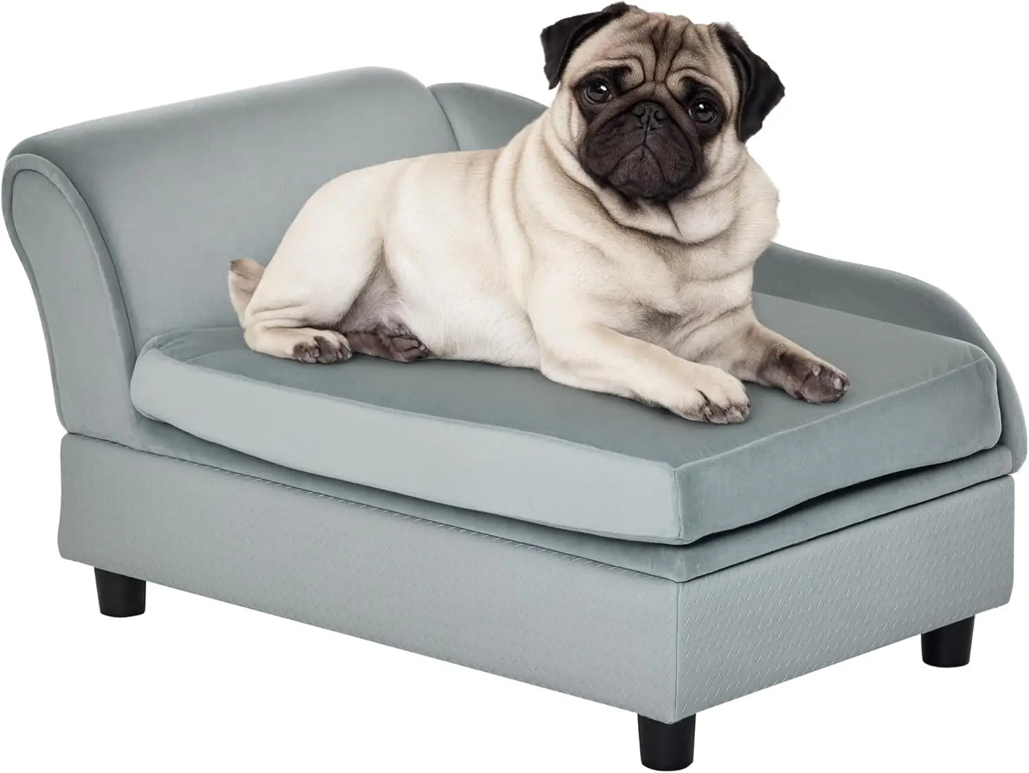 Luxury Dog Couch with Hidden Storage, Soft Foam Bed for Small Pets, Modern Gray Sofa