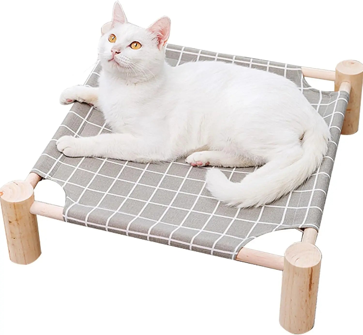 Elevated Cat Bed for Small Dogs & Cats – Raised Pet Hammock Bed, Wooden Frame Indoor Outdoor Dog Cot, Breathable Mesh