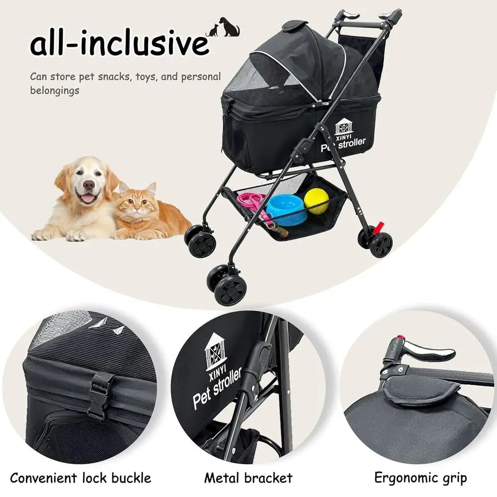 Large Pet Stroller for Cats & Dogs, Weather-Covered, Suitable for Various Pet Sizes, Outdoor Travel Cart