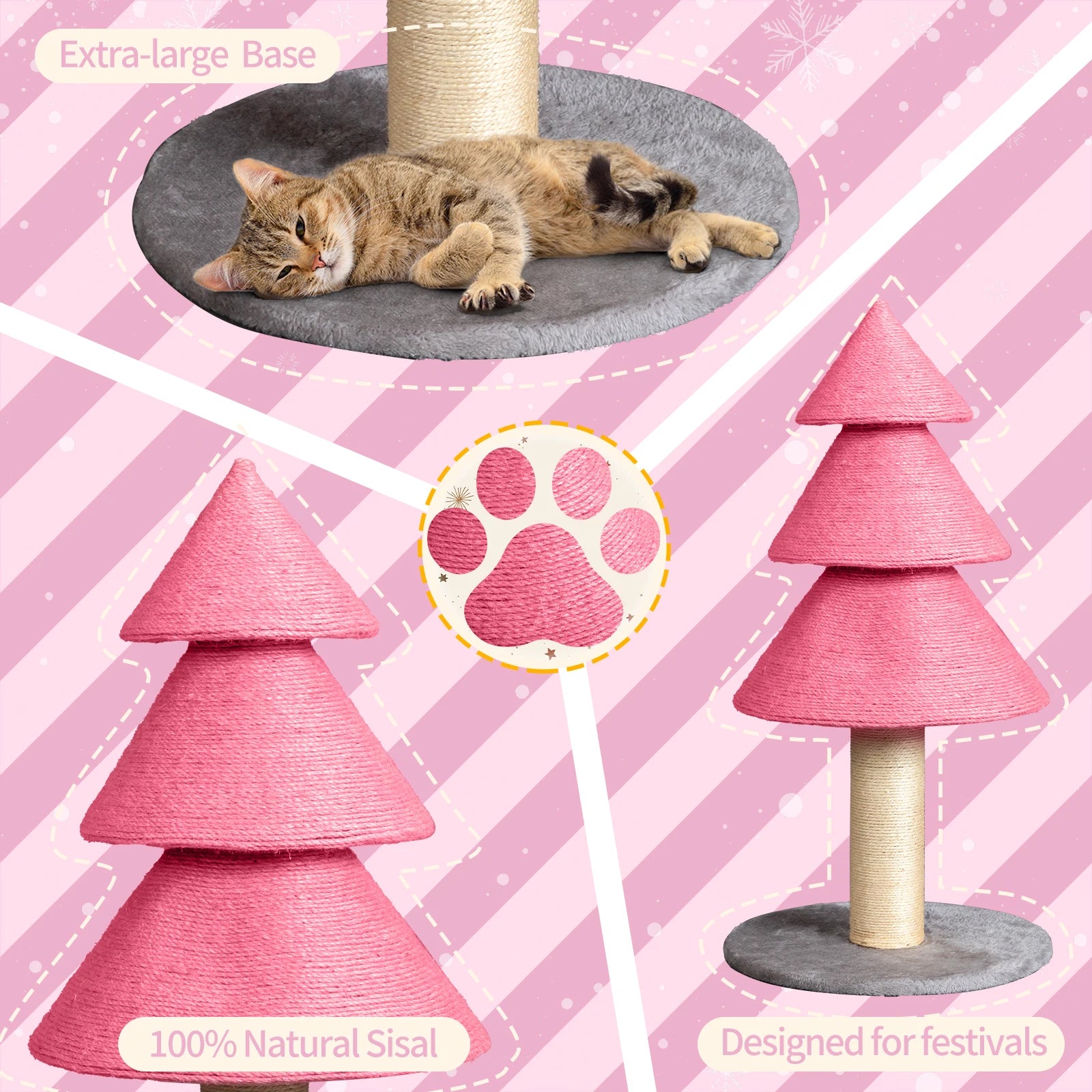 Christmas Tree Cat Scratcher, Cat Scratching Post for Indoor Cats, Large Sisal Cat Scratching Tree Cat Scratch Tower, Pink