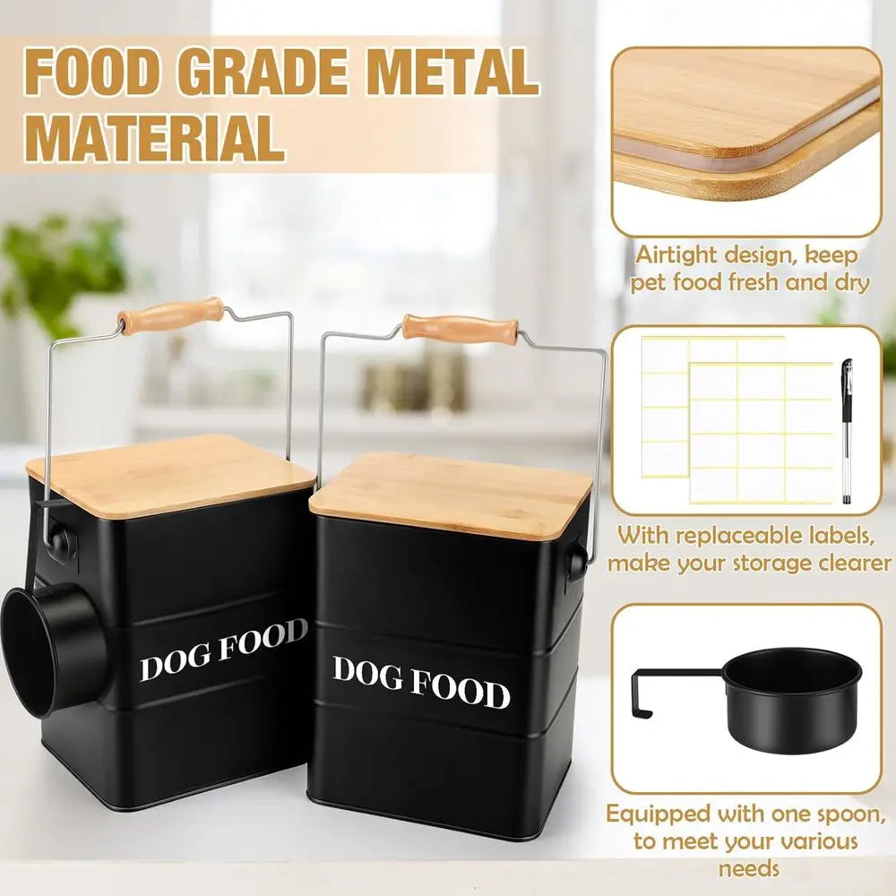 Metal Dog Food Storage Containers, 10-14 Lbs (50 Cup), Airtight Canister with Bamboo Lids, Scoop, DIY Labels, Dog Treat Storage