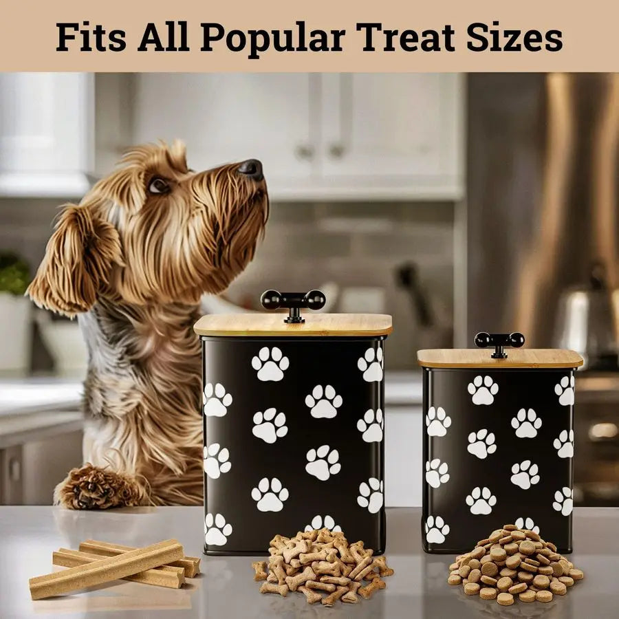 Treat Container Airtight Set of 2 8x6 amp 7x5 inch Iron Dog Treat Jars for Kitchen Counter with Airtight Bamboo Lids 20 Cup Capa